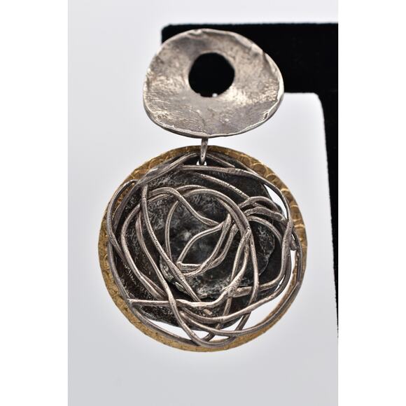 Vintage 925 Brutalist Clip On Earrings Sterling Silver Geometric Chunky BinAV - Picture 6 of 12